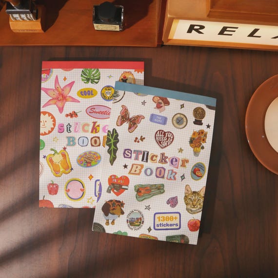 A5 Korean Cute Sticker Book | 50 Sheets Kawaii Stickers | Journal, Scrapbook Collage Supplies | Notebook, iPad, Laptop & Phone Decor