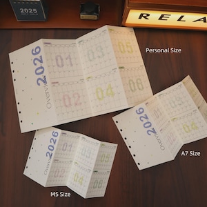 2026 Fold-Out Yearly Monthly Planner Insert | 4-Panel Layout | 6 Ring Binder | Personal A7 M5 Size Refills