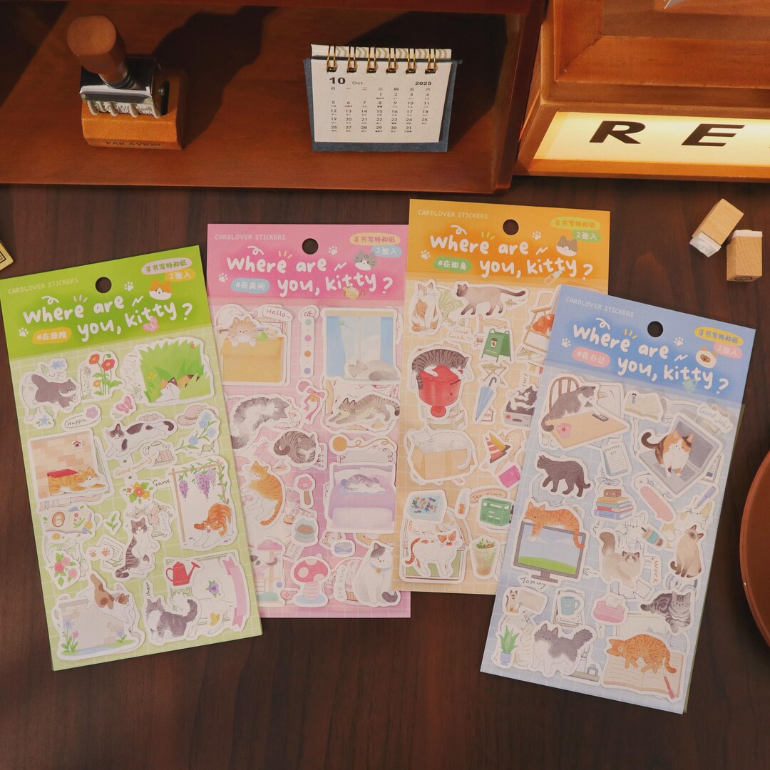 2 Sheets Hand-drawn Cat Decorative Stickers for Journaling Planner ...