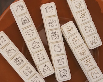 6-in-1 Mini Kitten Push Button Self Inking Stamp Set | Weather Daily Life Mood