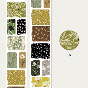 May include: A selection of decorative stickers with floral and botanical patterns in shades of green, yellow, brown, and black. The stickers are in various shapes and sizes, with a circular sticker on the right side that has the text "Palingpirit".