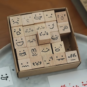 25pcs Mini Emoji Wood Stamp | Mood Tracker Wooden Rubber Stamp Set