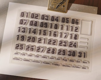 Calendar Clear Stamp | Numbers Months Weeks Transparent Rubber Stamps | Planner Accessories Journaling Supplies