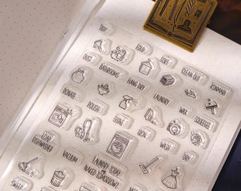 Housework Chore Clear Stamp | Mini Icon Daily Plan Habit Tracker Home Cleaning Schedule Transparent Rubber Stamps | Planner Accessories