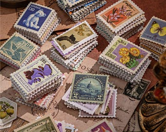 Vintage Stamp Sticker Pack | Creative Scrapbooking & DIY Journals | Notebook Decor | 50 Unique Designs
