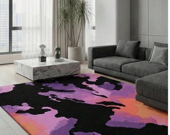 Abstract Purple Black Area Rug – Sunset Ombre, Modern Decor