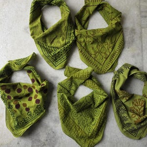 Moss Green Block Print Cotton Bandana, Vibrant Color, High-Quality, Winter Scarf, Unique Design Block Print Bandana, Cotton Scarf