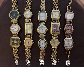 Punk gold watch bracelet,unique multi-watch,edgy unisex watch,gold&red wrist watch,retro gold chain watch,90's jewelry gift,trendy watch