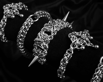 Punk Silver Woven Metal Bracelet,Gothic Spike Chain Bracelet,Handcrafted Artisan Bracelet,Y2K Silver Chain Bracelet,Grunge Wrist Chain Gift