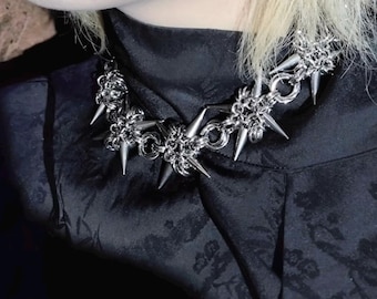 Handgefertigter Silber Choker,Gothic Spike Kettenhalsband,Y2K Silber Kette Choker,Unisex Punk Schmuck Geschenk