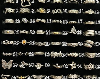 Set punk statement ringen, vintage zilveren grunge Y2K stapelbare titanium ringen, zilveren ster open ringen, uniseks retro ringen. Verstelbare ringen cadeau