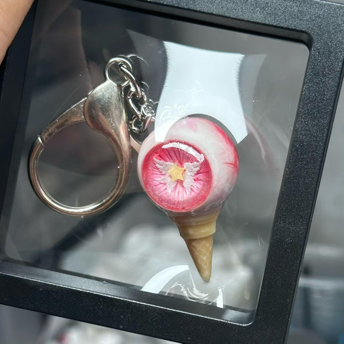 Punk Ice Cream Eyeball Keychain, Gothic Pink Eyeball Necklace, Y2K