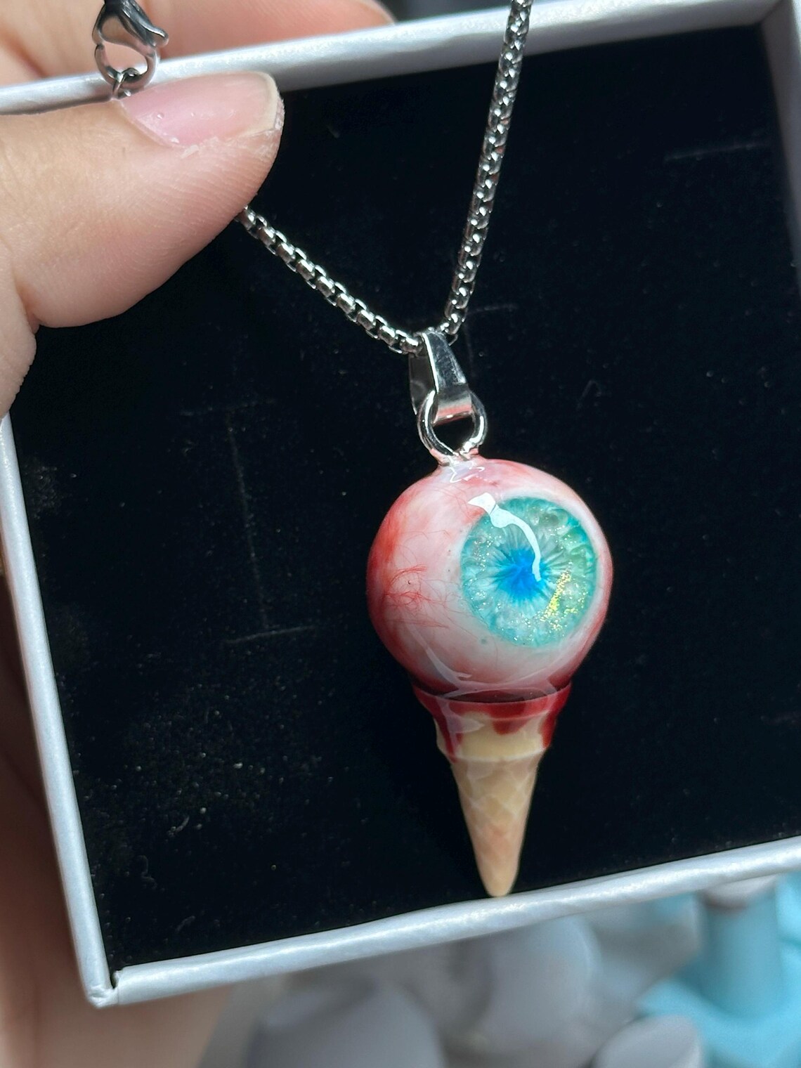 Punk Ice Cream Eyeball Keychain, Gothic Pink Eyeball Necklace, Y2K