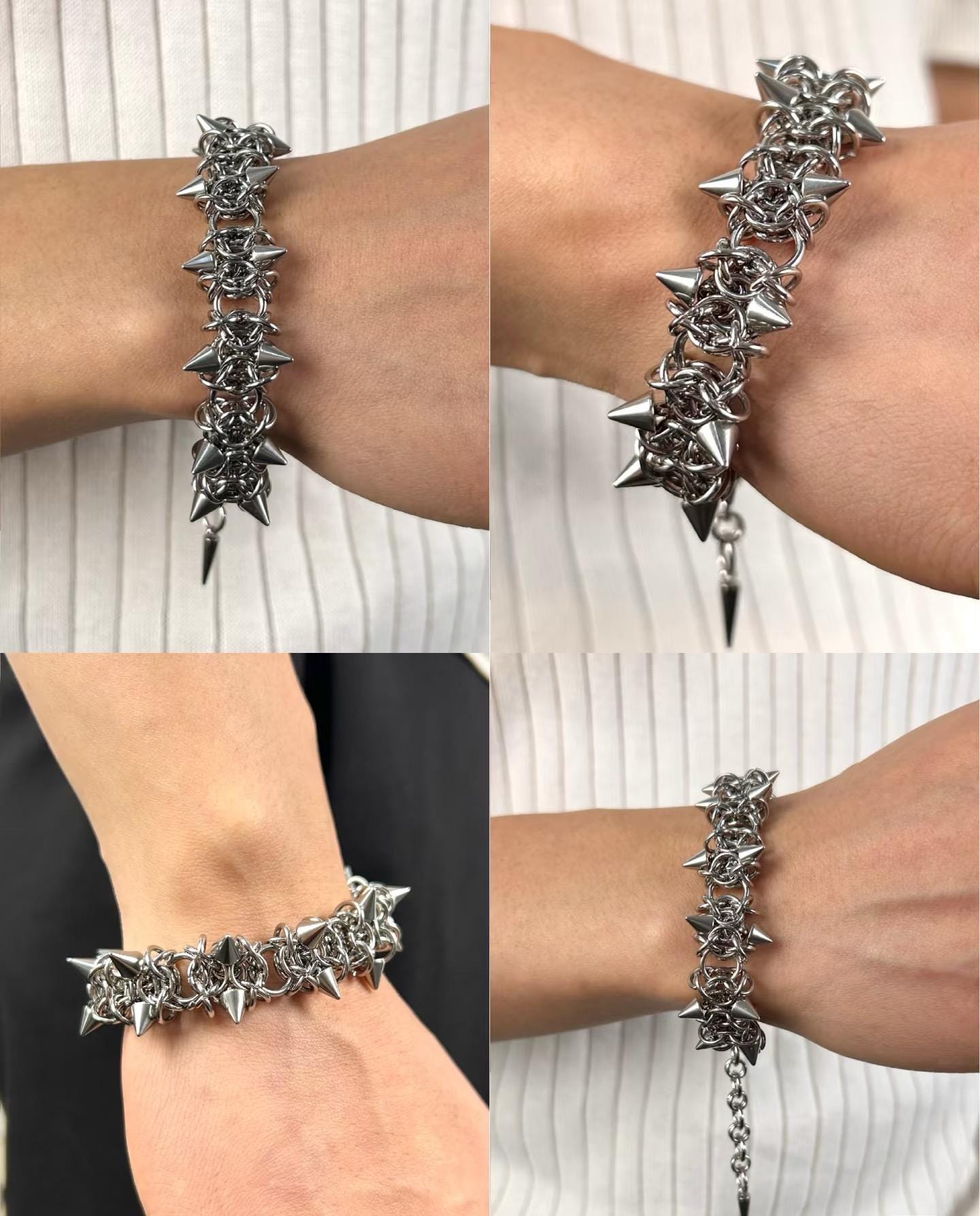 Punk Spike Bracelet, Y2K Silver Chain Bracelet, Chunky Gothic 