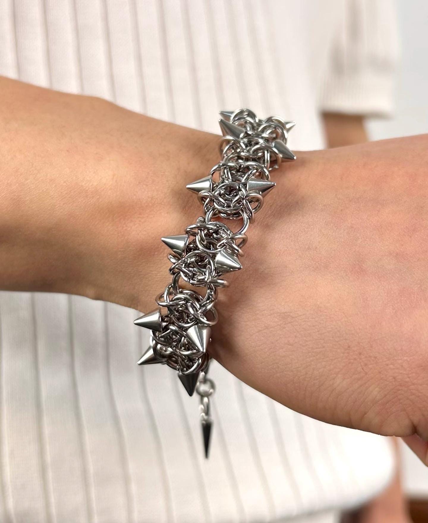 Punk Spike Bracelet, Y2K Silver Chain Bracelet, Chunky Gothic 