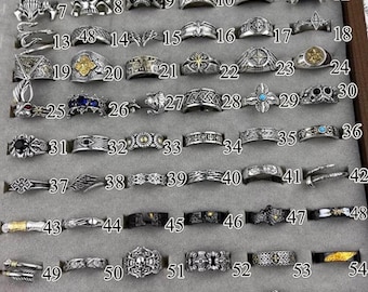 Vintage punk statement verstelbare ringen set, grunge ringen, Y2K stapelbare titanium ringen, gotische zilveren open band ringen, uniseks retro ringen.