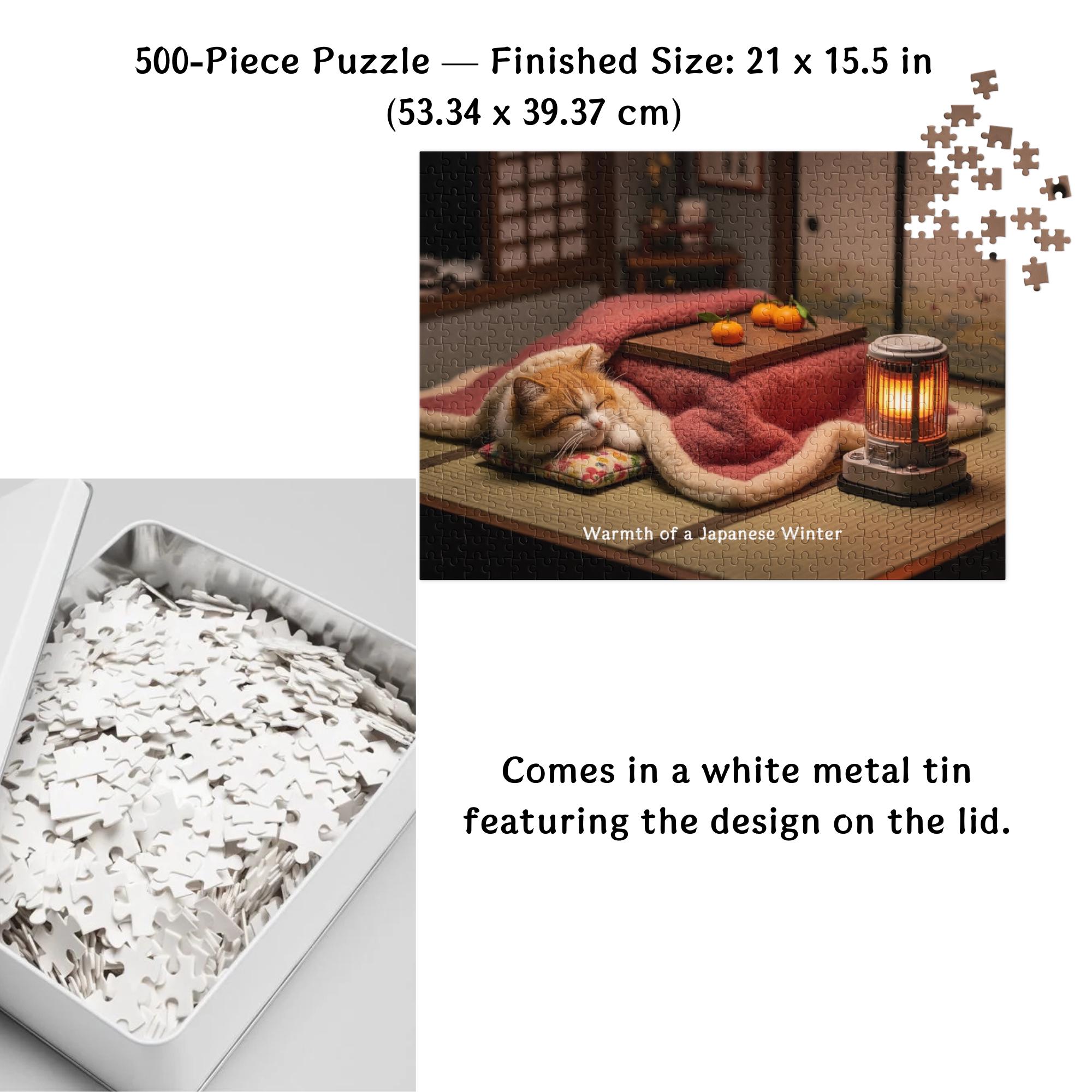 Japanese Cat Puzzle — 500 Piece Kotatsu Winter Cozy Art Jigsaw - Etsy