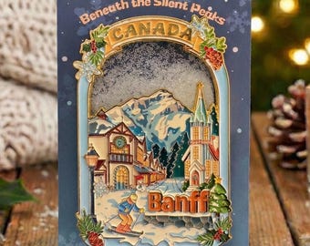 Banff Floating Glitter Magnet · Winter Edition · Hard Enamel Style · Snow Globe Effect · Canada Travel Souvenir· EverWander