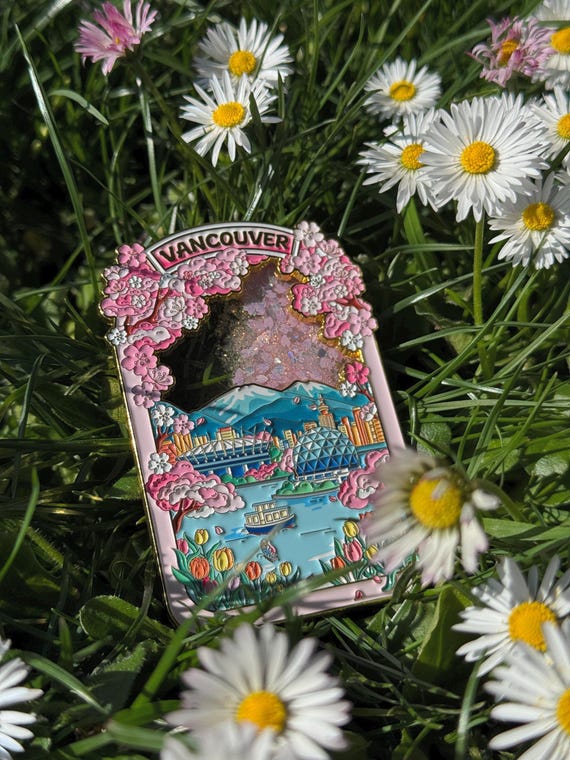 Vancouver Spring Floating Glitter Magnet · Cherry Blossom Canada Souvenir · Enamel Style · EverWander