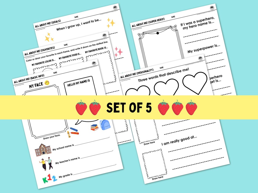 All About Me Worksheet Set – Back to School Printable Activities ...