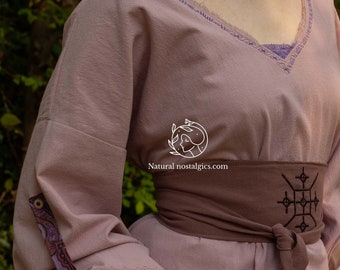 Romantic V neck summer tunic, medieval long sleeve kimono linen blouse, shield maiden, bride maid