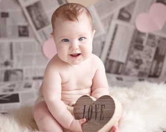 Rustic Wooden Heart Shelf Sitter , heart gifts, personalized baby photo prop , heart photo prop