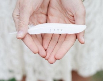 White feather with LOVE Feather , gift for boyfriend gifts for him real feathers with words