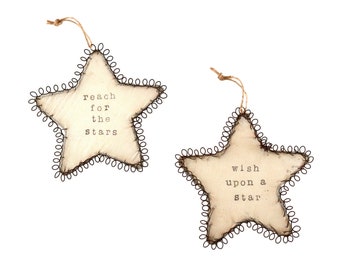 Personalized Primitive Star Ornament , make a wish, reach for the stars, nursery star decor