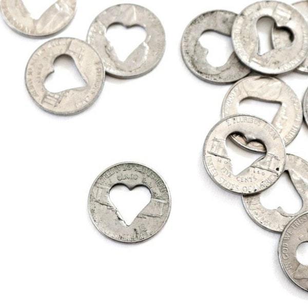 Nickel Heart Coin - 21st anniversary gift . heart charm, heart cutout, vintage love token coin, nickel wedding anniversary