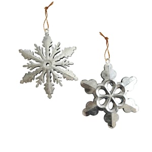Set of 12 5 inch Galvanized Metal Snowflake Ornaments 