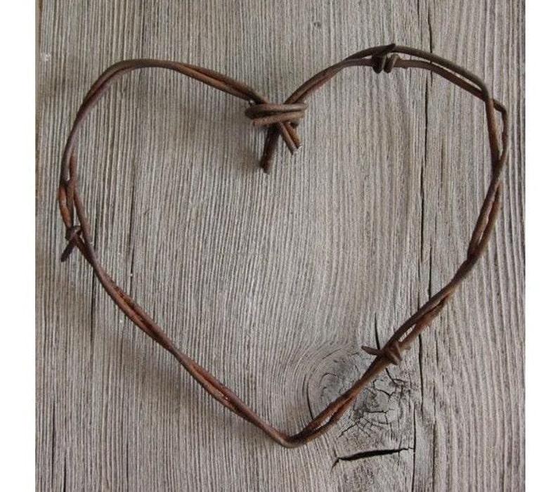 Simple Barbed Wire Heart . rustic wedding decor . barn wedding decor . heart decor . barbed wire art image 1