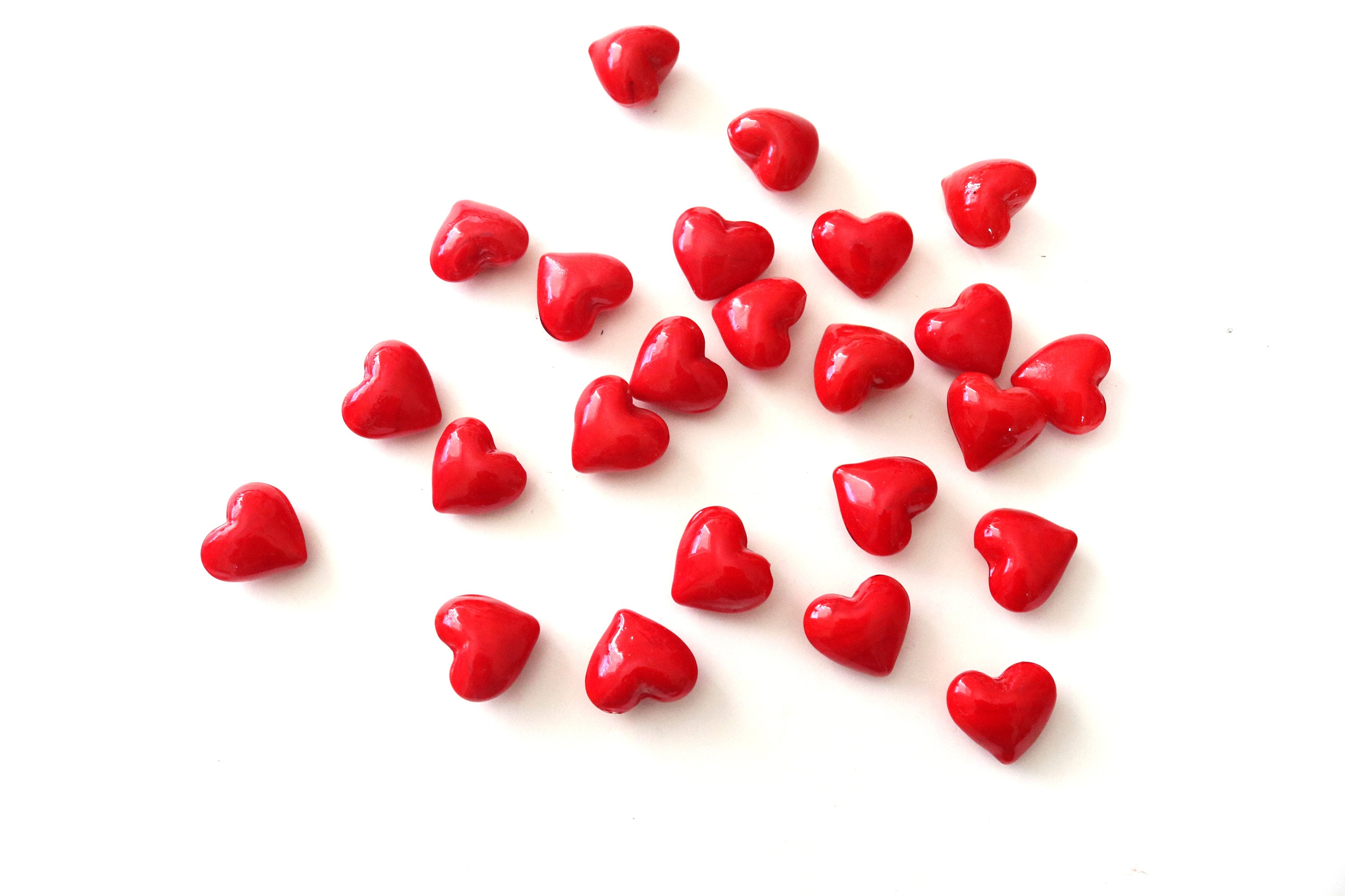 Small Red Hearts , Red Glass Hearts , Tiny Red Hearts , Red Valentine Heart  , Hearts Glass , Mini Hearts 