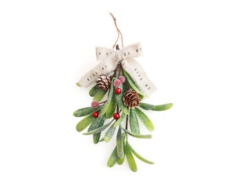 Shabby Chic Mistletoe  / Christmas Mistletoe, kiss glitter mistletoe white Christmas decor hostess gift stocking stuffer unique gift