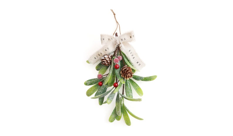 Shabby Chic Mistletoe / Christmas Mistletoe, kiss glitter mistletoe white Christmas decor hostess gift stocking stuffer unique gift image 1