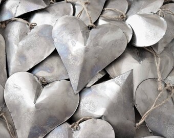 Tin Heart - tin anniversary gift for him . galvanized metal heart industrial home decor . puffy heart . metal heart