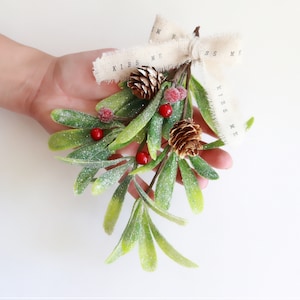 Shabby Chic Mistletoe / Christmas Mistletoe, kiss glitter mistletoe white Christmas decor hostess gift stocking stuffer unique gift image 6