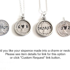 Personalized Wedding Coins , personalized silver sixpence , lucky coin , wedding charm , six pence charm image 4