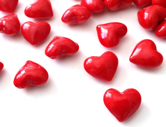 1 Small Red Glass Hearts - 1 DZ