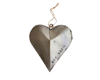 Metal Heart / 10 year anniversary . tin anniversary gift for her . tin heart . galvanized decor. industrial decor . puffy heart