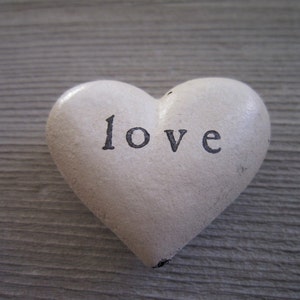 Personalized Heart Rock , white heart rock paperweight , shabby chic wedding decor , rustic wedding favors , iron anniversary heart