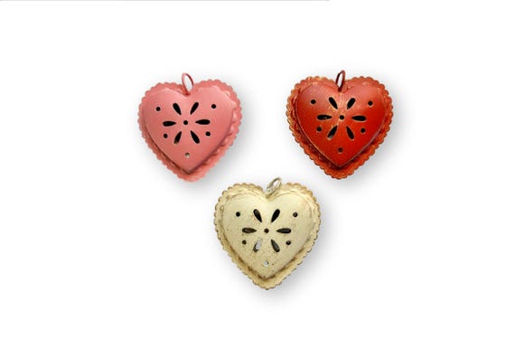 Rustic Metal Heart ornaments , red heart ornament , white heart ornament , pink heart ornament , valentine heart