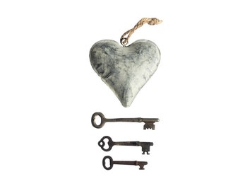 Metal Heart with keys , galvanized metal heart decor tin anniversary gift for him