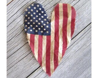 American Flag Decor ,  vintage USA flag , red white and blue , primitive heart , americana decor, made in the USA