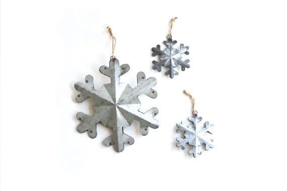Small Snowflakes or Large Snowflake Ornaments, Metal Snowflakes ,  Galvanized Christmas Ornaments, Tin Ornaments Christmas, 3d Snowflakes 