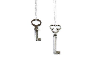 Steel Key Necklace for man  for woman , vintage key necklace , silver key necklace , skeleton key necklace , key gift