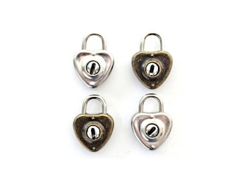 1 Small Heart Padlock and Key , heart lock and key , bronze lock , vintage diary lock , bronze heart charm , lock charm