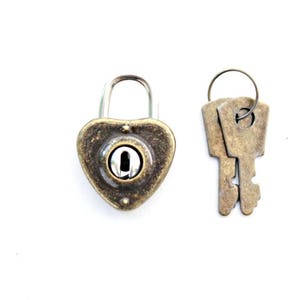 Small Heart Lock and Keys heart padlock and key . mini lock silver . heart shaped lock . diary lock . journal lock . mini padlock image 2