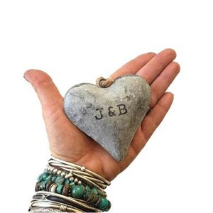 Steel Heart - galvanized metal heart, steel anniversary gift for him, industrial home decor, puffy heart, whitewash wall decor image 6