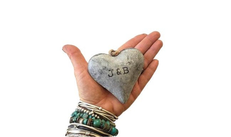 Steel Heart - galvanized metal heart, steel anniversary gift for him, industrial home decor, puffy heart, whitewash wall decor image 6