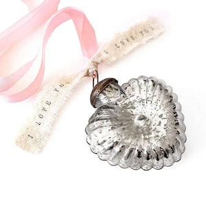 Adorno de corazón de vidrio de mercurio, decoración de boda de vidrio de mercurio vintage, boda romántica, corazón de plata